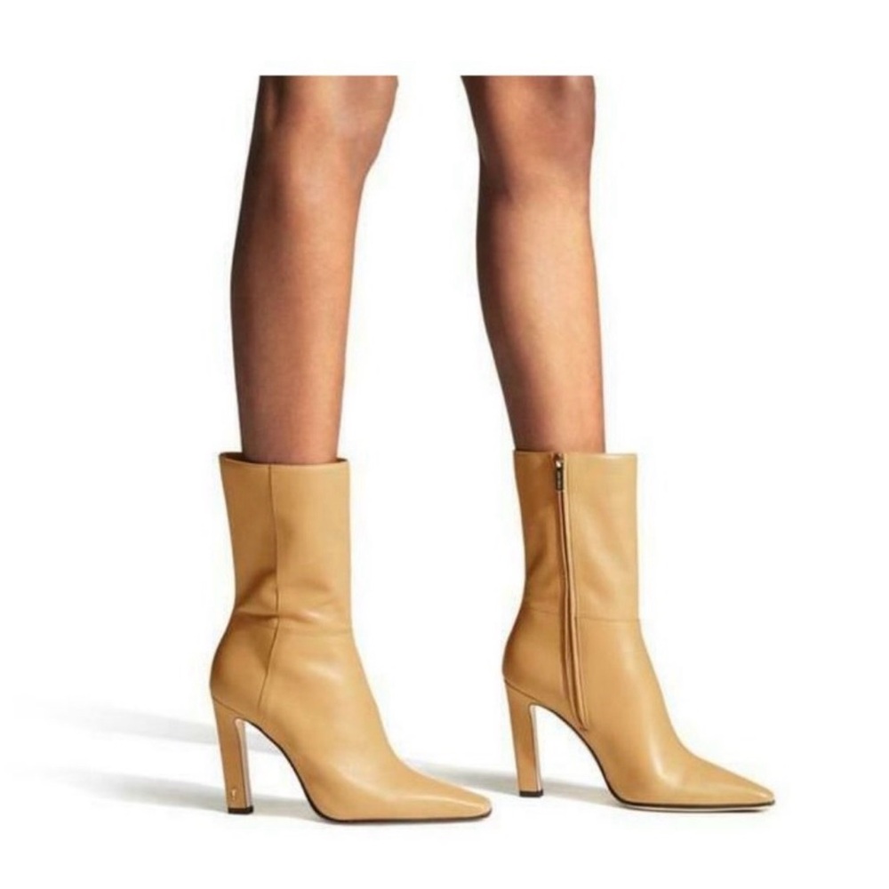 Jimmy Choo Merle 100 Ankle Boots Heel Butter Rum Tan Brown Leather